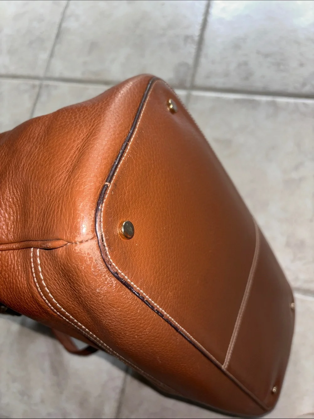 Cole Haan Brown Leather Tote Bag with Navy Interior